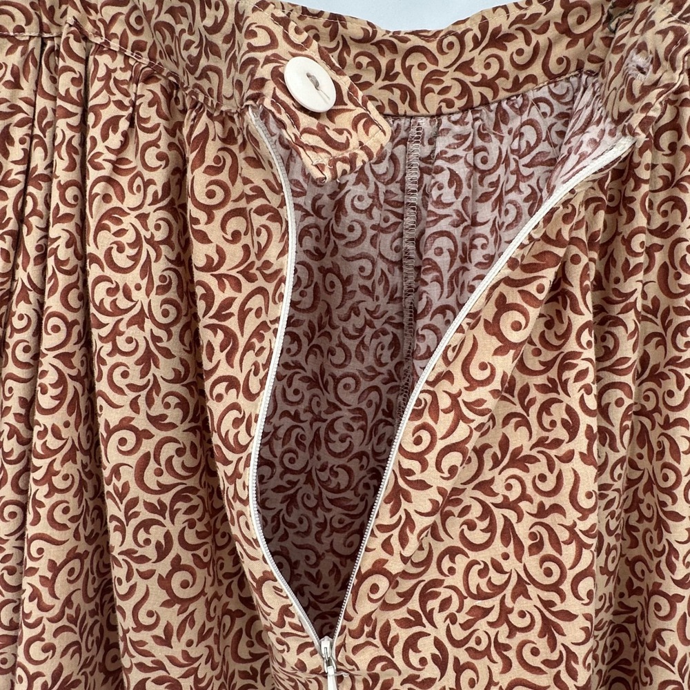Handmade Brown Scroll Print Tiered Maxi Skirt Ruffle Hem L Cottagecore Costume - Picture 7 of 10